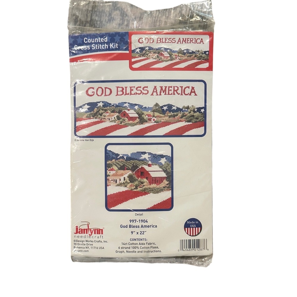 Janlynn God Bless America Counted Cross Stitch Kit 997-1904 Patriotic 9x22 NIP